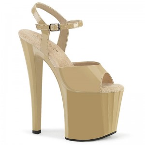 Beige Pleaser Enchant-709 Women's Platform Heels Sandals | AU DYIZRKJ