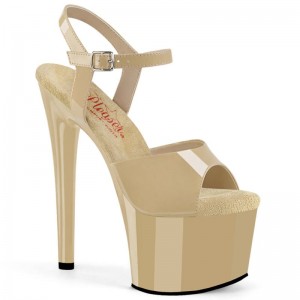 Beige Pleaser Passion-709 Women's Platform Heels Sandals | AU ZLPHAVX