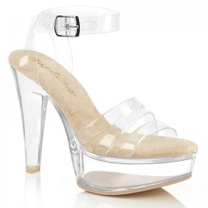 Beige / Clear Pleaser Martini-505 Women's Platform Heels Sandals | AUSTRALIA CKAYE