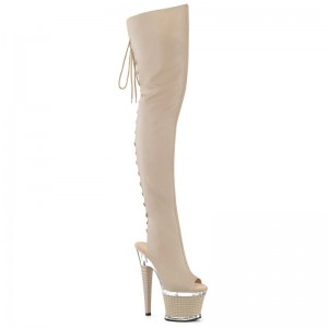 Beige / Clear Pleaser Spectator-3030 Faux Leather Women's Thigh High Boots | AUSTRALIA KVZEU