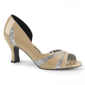 Beige / Silver Pleaser Jenna-03 Women's Pumps | AUSTRALIA PQUZT