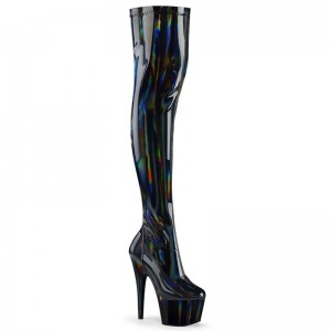 Black Pleaser Adore-3000HWR Hologram Women's Thigh High Boots | AU GYAOLSD