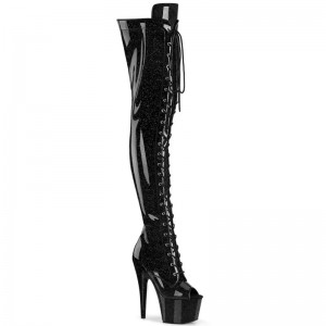 Black Pleaser Adore-3021GP Glitter Women's Thigh High Boots | AU KQGMAOY