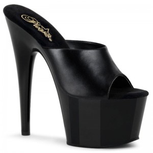 Black Pleaser Adore-701 Leather Women's Platform Slides | AUSTRALIA RBYPZ