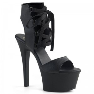 Black Pleaser Aspire-600-14 Vegan Leather Women's Platform Heels Sandals | AU ZOILNPK