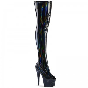 Black Pleaser Bejeweled-3011-7 Women's Thigh High Boots | AUSTRALIA QMIFH