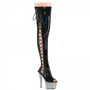 Black Pleaser Bejeweled-3052HG-7 Hologram Women's Thigh High Boots | AU MTXYEIF