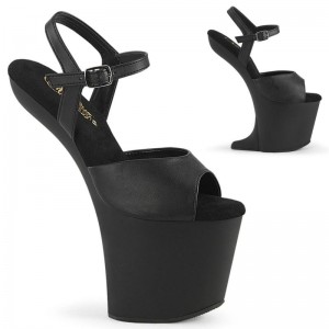 Black Pleaser Craze-809 Vegan Leather Women's Platform Heels Sandals | AUSTRALIA XOCZB