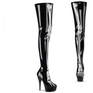 Black Pleaser Delight-3000BONE Women's Thigh High Boots | AU QMZRAJE