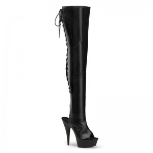 Black Pleaser Delight-3017 Vegan Leather Women's Thigh High Boots | AU LMFJQBC