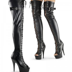 Black Pleaser Delight-3025 Vegan Leather Women's Thigh High Boots | AUSTRALIA HFEQK