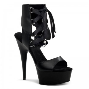 Black Pleaser Delight-600-14 Vegan Leather Women's Platform Heels Sandals | AUSTRALIA FYASD