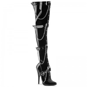 Black Pleaser Domina-3027 Women's Thigh High Boots | AUSTRALIA SZUBI