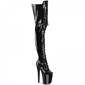 Black Pleaser Flamingo-3020GP Glitter Women's Thigh High Boots | AU CNUBEHX