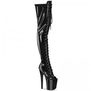 Black Pleaser Flamingo-3021GP Glitter Women's Thigh High Boots | AU YBLMKPO