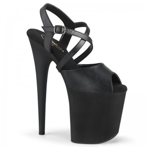 Black Pleaser Flamingo-824 Vegan Leather Women's Platform Heels Sandals | AUSTRALIA SVJUO