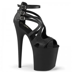 Black Pleaser Flamingo-877 Vegan Leather Women's Platform Heels Sandals | AU JZPIXKQ