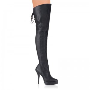 Black Pleaser Indulge-3011 Leather Women's Thigh High Boots | AU MWNBEUK