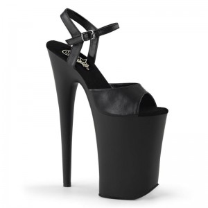 Black Pleaser Infinity-909 Vegan Leather Women's Platform Heels Sandals | AUSTRALIA LQUWY