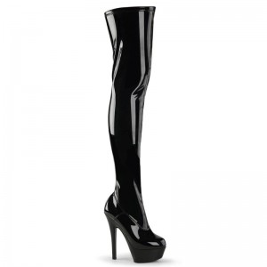 Black Pleaser Kiss-3000 Women's Thigh High Boots | AU QAGYEBX