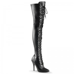 Black Pleaser Seduce-3024 Vegan Leather Women's Thigh High Boots | AU TXSWCHI