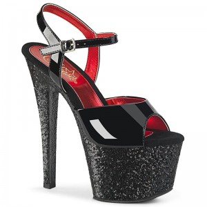 Black Pleaser Sky-309 Glitter Women's Platform Heels Sandals | AU MYZWPSE