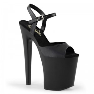 Black Pleaser Xtreme-809 Vegan Leather Women's Platform Heels Sandals | AU GVDNTLX