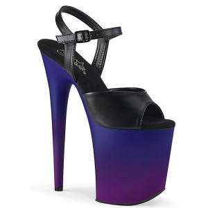 Black / Blue Pleaser Flamingo-809BP Vegan Leather Women's Platform Heels Sandals | AUSTRALIA FICGE