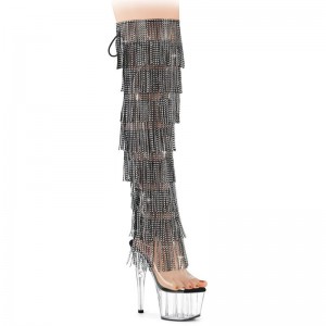 Black / Clear Pleaser Adore-3019C-RSF Women's Thigh High Boots | AU KJWNGCZ