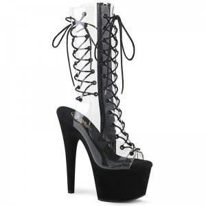 Black / Clear Pleaser Adore-700-60FS Suede Women's Heels Boots | AUSTRALIA CMGEA