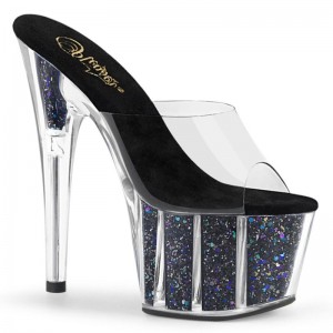 Black / Clear Pleaser Adore-701CG Women's Platform Slides | AU HZCIVEG