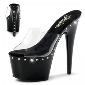 Black / Clear Pleaser Adore-701LS Women's Platform Slides | AU AFMNSZP