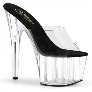 Black / Clear Pleaser Adore-701 Women's Platform Slides | AU QLDRMHE