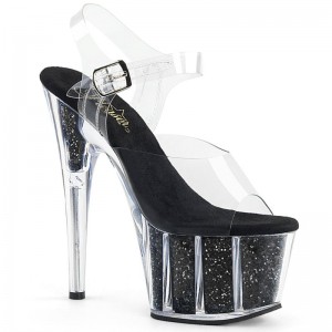 Black / Clear Pleaser Adore-708G Women's Platform Heels Sandals | AU RMUZJPH