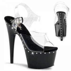 Black / Clear Pleaser Adore-708LS Women's Platform Heels Sandals | AUSTRALIA MREUN