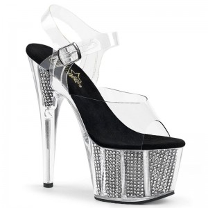 Black / Clear Pleaser Adore-708SRS Women's Platform Heels Sandals | AU FYDEHTQ