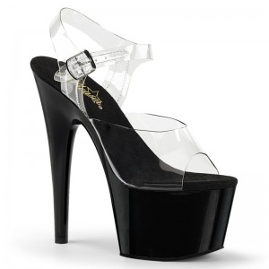 Black / Clear Pleaser Adore-708 Women's Platform Heels Sandals | AU ORQIPEL