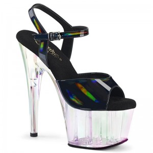 Black / Clear Pleaser Adore-709HT Hologram Women's Platform Heels Sandals | AU XHCBGMF