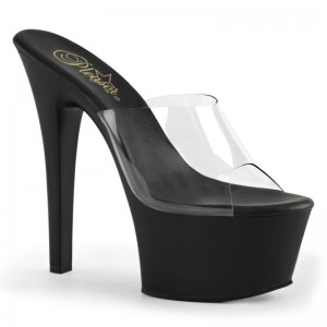 Black / Clear Pleaser Aspire-601 Women's Platform Slides | AU NFYITUW