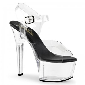 Black / Clear Pleaser Aspire-608 Women's Platform Heels Sandals | AU NUHTIVO