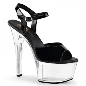 Black / Clear Pleaser Aspire-609 Women's Platform Heels Sandals | AU HBMVNTX