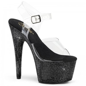 Black / Clear Pleaser Bejeweled-708DM Women's Platform Heels Sandals | AU UAEKSDI