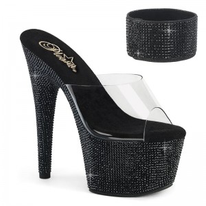 Black / Clear Pleaser Bejeweled-712RS Women's Platform Slides | AUSTRALIA MQRUD