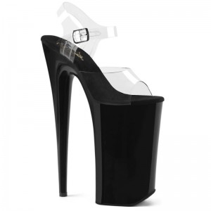 Black / Clear Pleaser Beyond-008 Women's Platform Heels Sandals | AUSTRALIA TJNYG