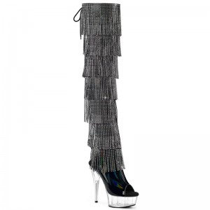 Black / Clear Pleaser Delight-3017HG-RSF Women's Thigh High Boots | AUSTRALIA WEXIV