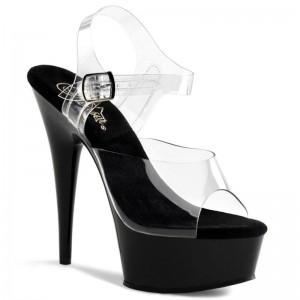 Black / Clear Pleaser Delight-608 Women's Platform Heels Sandals | AU SLWIUBD