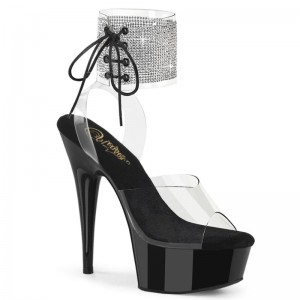 Black / Clear Pleaser Delight-691-2RS Women's Platform Heels Sandals | AUSTRALIA QNUMW