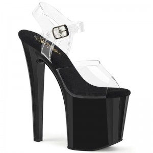 Black / Clear Pleaser Enchant-708 Women's Platform Heels Sandals | AU LDBONQU