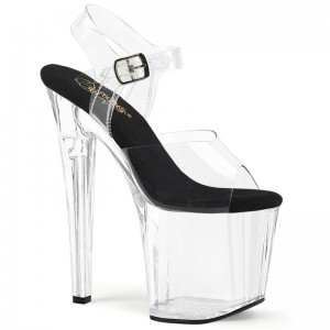 Black / Clear Pleaser Enchant-708 Women's Platform Heels Sandals | AUSTRALIA UXLCE