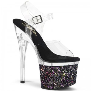 Black / Clear Pleaser Esteem-708LG Women's Platform Heels Sandals | AUSTRALIA NWJGH